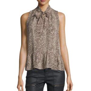 Joie Estero Leopard Print Blouse Top Shirt Womens XS Brown Black Sleeveless Silk